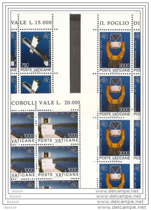 1991 Vaticano Vatican SPECOLA VATICANA 20 Serie Di 3v. In Foglio MNH** Sheet - Nuovi