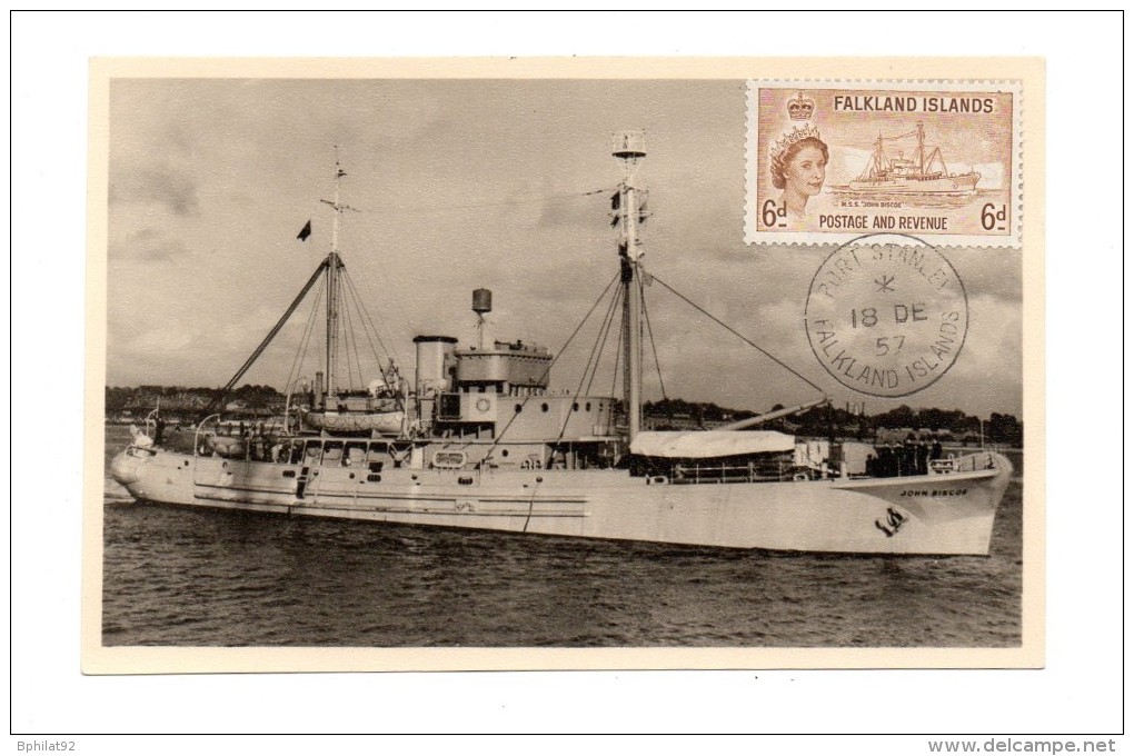 !!! FALKLAND : CARTE MAXIMUM BATEAU CACHET DU 18/12/1957 - Falkland