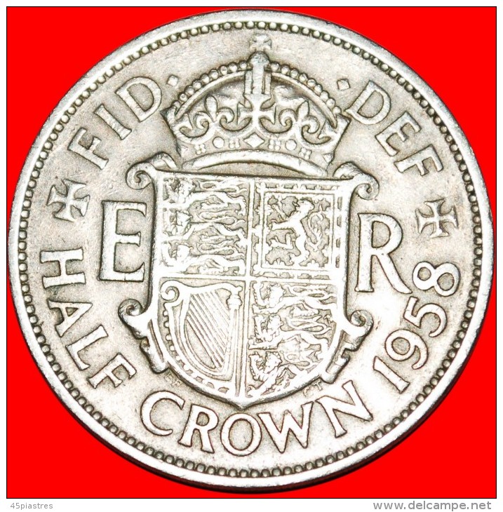 * SHIELD (1954-1970): GREAT BRITAIN HALF CROWN 1958 UNCOMMON YEAR! ELIZABETH II (1953-2022) LOW START NO RESERVE! - K. 1/2 Crown