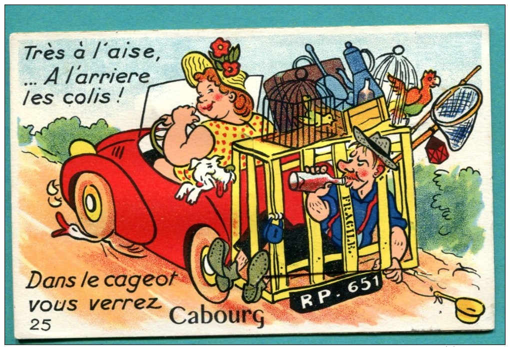 Carte Système 14 - CABOURG Très A L'aise à L'arrière Poivrot Grosse Femme +10 Vues. 2 Scans - Cpa - Voyagée -état Bon - Cabourg