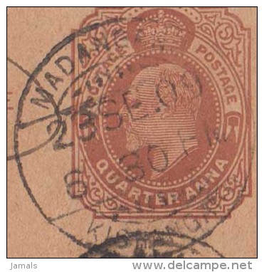 India, Kishangarh State, King Edward Postal Card, 1909, Madanganj Kishangarh Postmark, Inde - Kishengarh