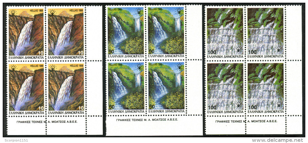 GREECE 1988 - Waterfalls In BX4 MNH** - Unused Stamps