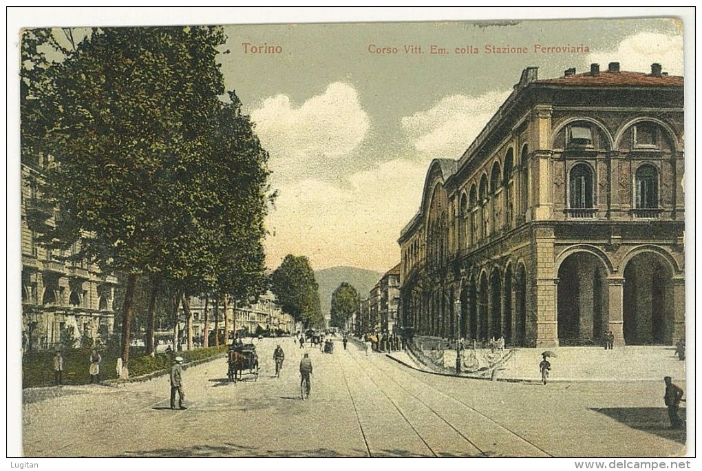 CARTOLINA - VIAGGIATA  - TORINO - CORSO VITTORIO EMANUELE E STAZIONE FERROVIARIA - ANIMATA - Stazione Porta Nuova