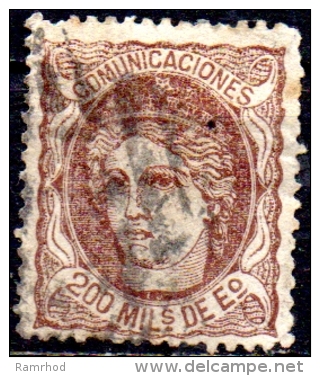 SPAIN 1870 Queen Isabella - 200m - Brown  FU - Used Stamps