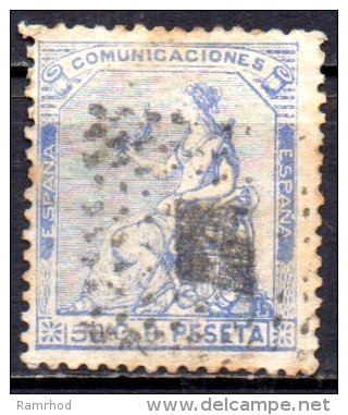 SPAIN 1873 Allegorical Figure Of Peace - 50c.   - Blue  FU SOME FOXING - Used Stamps