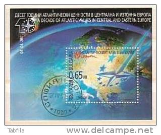 BULGARIA / BULGARIE - 2001 - 10an. Cloub Atlantique En Bulgarie - Embleme De L´OTAN Sur Partie Carts D´Europe - Bl Obl. - Oblitérés