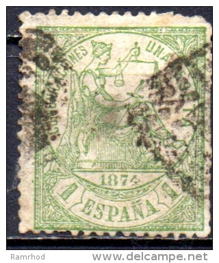 SPAIN 1874 Allegorical Figure Of Justice  -1p  - Green  FU SLIGHT THIN CHEAP PRICE - Used Stamps