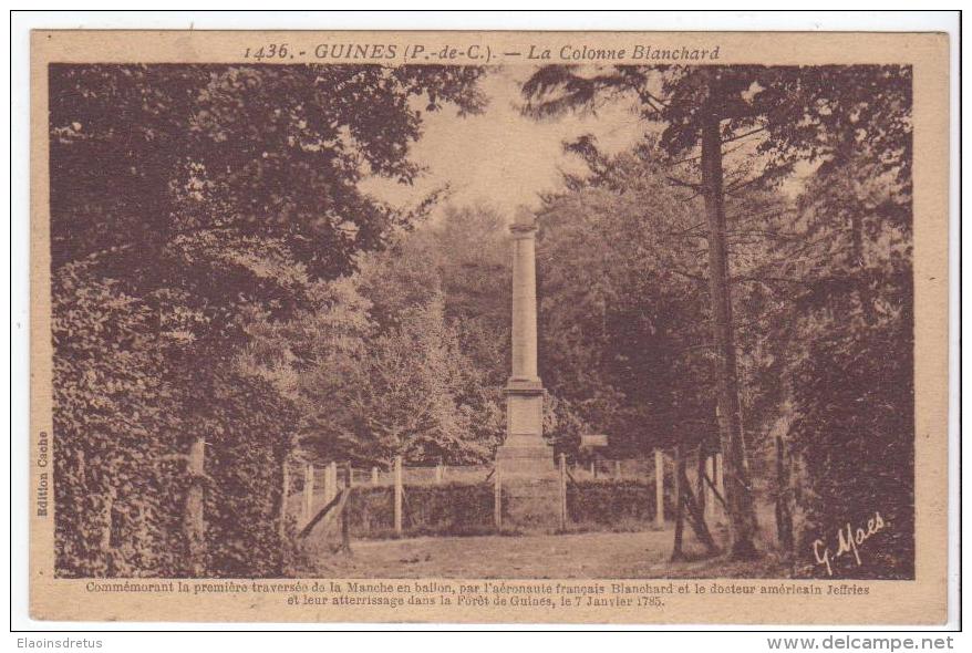 Guines (62) -  La Colonne Blanchard. Bon état, Sépia, Non Circulé. - Guines