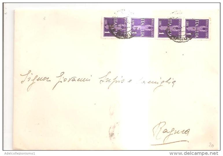 76420bis) Lettera Con 4x1£ Posta Aerea Da  Perugia A Ragusa Il 4-4-1945 - Poststempel (Flugzeuge)