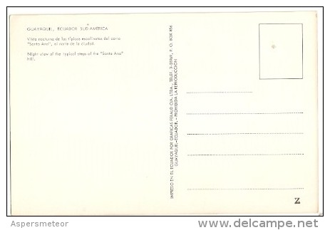 ECUADOR GUAYAQUIL NIGHT VIEW VISTA NOCTURNA SANTA ANA HILL CERRO NO CIRCULADA EDIT. FERAUD CIA NUEVA GECKO - Equateur