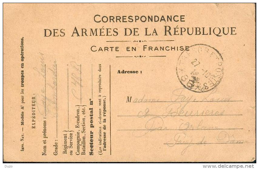 Correspondance Des Armées De La République - Modéle A1 - Carte En Franchise - Oblitération Trésor Et Postes - Lettres & Documents