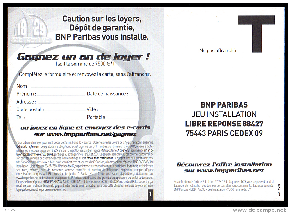 B4-02N- Carte Réponse BNP PARIBAS - Cards/T Return Covers