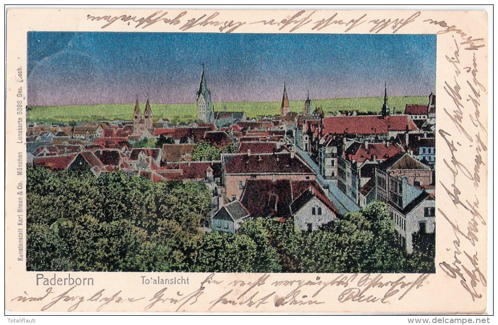 PADERBORN Gesamtansicht Color Luna Karte Leuchteffekt 14.4.1906 Gelaufen - Paderborn