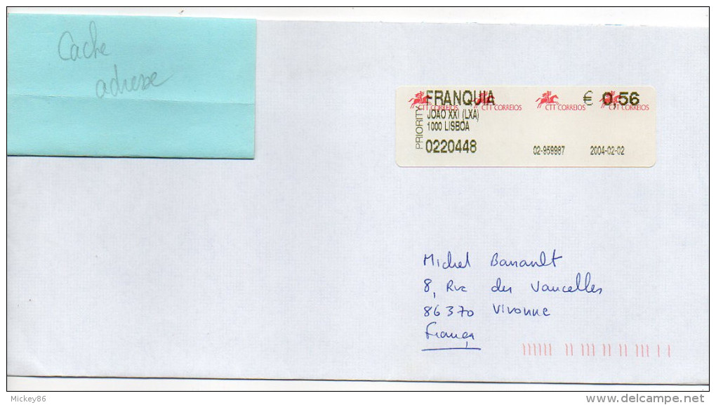 Portugal-2004--Lettre Du Portugal (FRANQUIA) Pour La France --vignette Affranchissement  0.56€ - Lettres & Documents