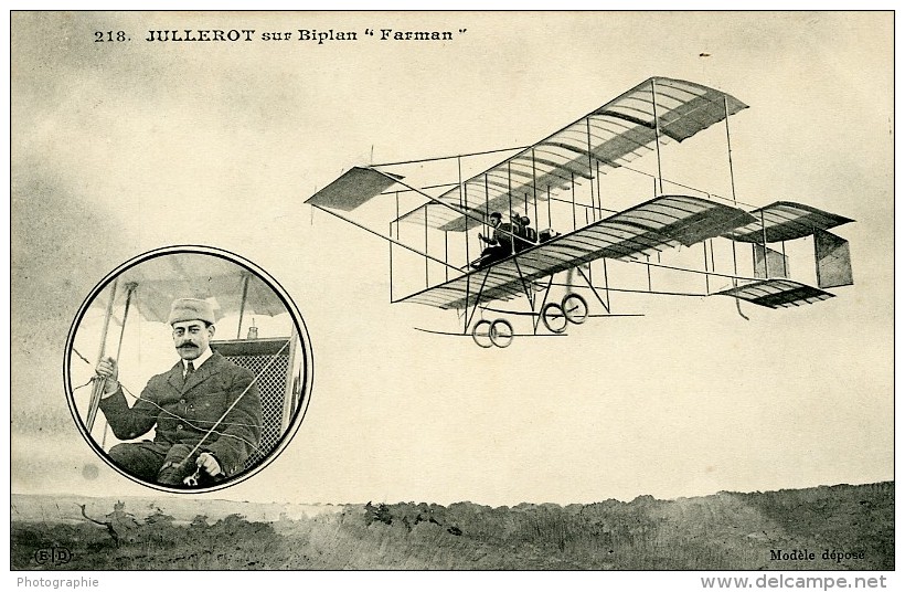 Aviation Henri Jullerot Sur Biplan Farman Vieille Tige Carte Postale Ancienne 1910 - ....-1914: Precursors