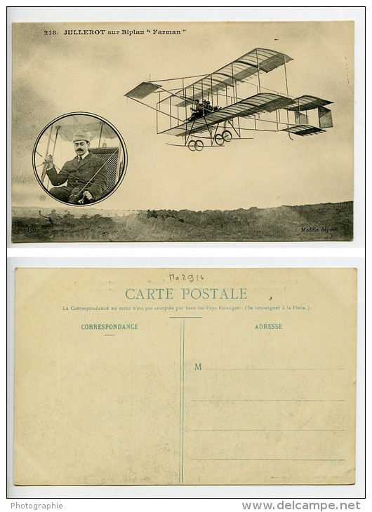 Aviation Henri Jullerot Sur Biplan Farman Vieille Tige Carte Postale Ancienne 1910 - ....-1914: Precursors