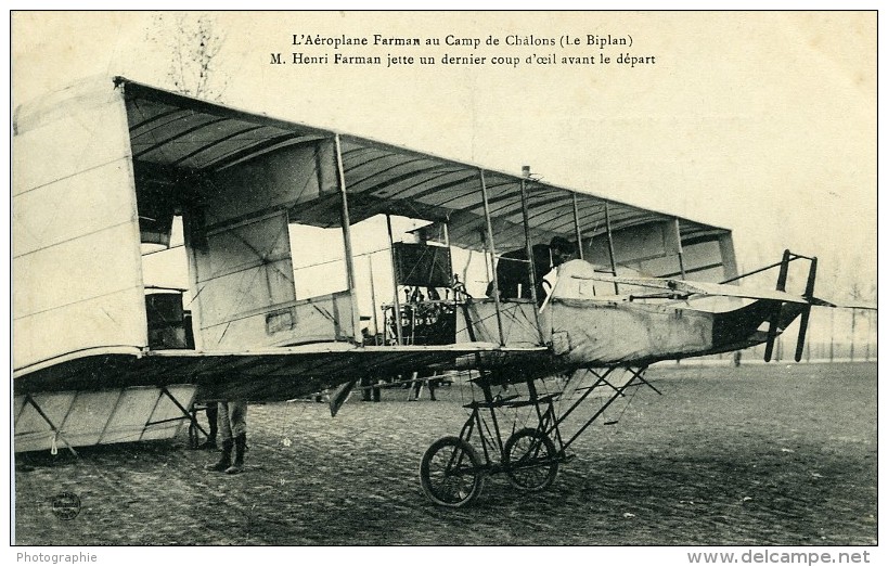 Aviation Henry Farman Biplan Au Camp De Chalons Carte Postale Ancienne 1908 - ....-1914: Précurseurs