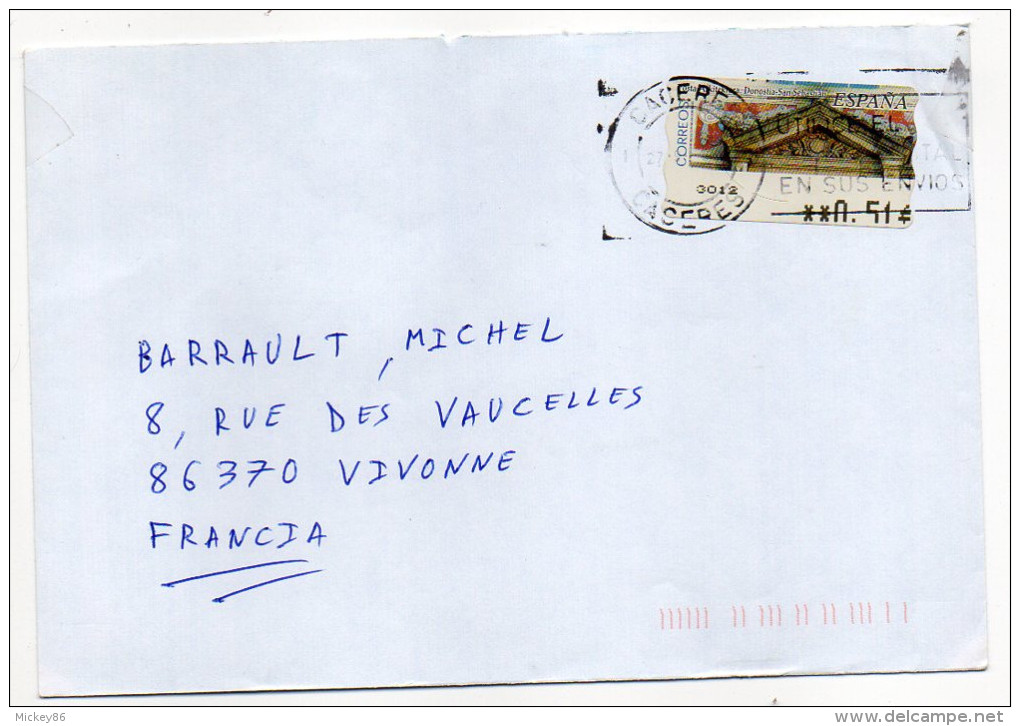 Espagne--2004--Lettre D'Espagne (CACERES) Pour La France --vignette Affranchissement San Sebastian-Donostia 0.51€ - Covers & Documents