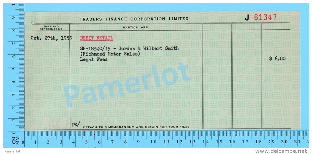 Richmond P. Quebec 1955 ( Legal Fees, D. & D. Motor Sales  Richmond Que., $6 , Talon De Cheque )   2 Scans - Cheques & Traveler's Cheques