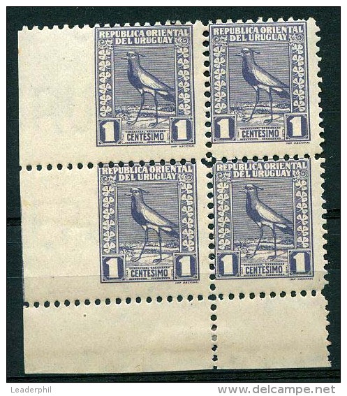 URUGUAY - BIRDS Sc # 318 Block Of 4 Imperforated On The Left MH & MNH VF - Uruguay