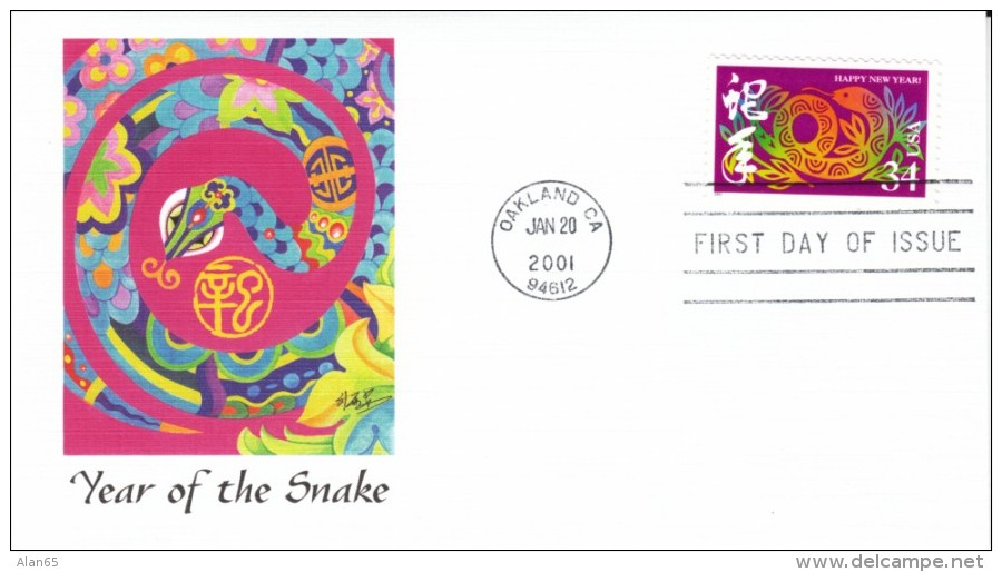 #3500 34-cent Chinese New Year Issue, Year Of The Snake FDC Illustrated Cover - 2001-2010