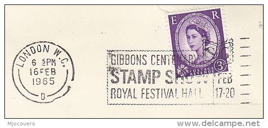 1965 Covet GIBBONS CENTENARY STAMP SHOW, ROYAL FESTIVAL HALL  Philatelic Exhibition Gb Stanley Gibbons Stamps Slogan - Philatelic Exhibitions