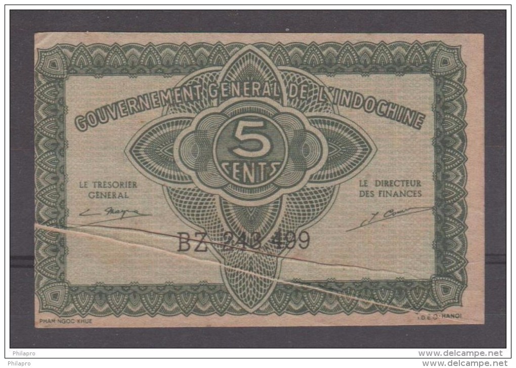 INDOCHINE  ERROR PRINTED ON FOLDER PAPER  BANKNOTE  PICK N° 89    FINE - Indocina