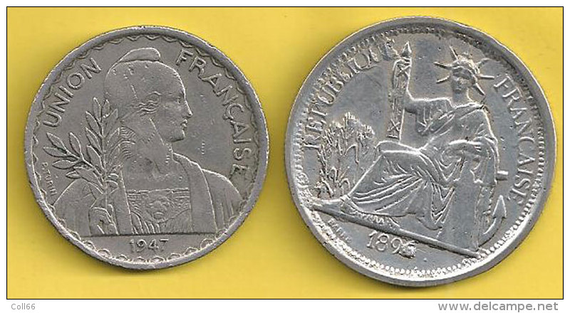 2 Monnaies Indochine Française Et Fédération Indochinoise 1 Piastre De Commerce (Fausse) 1 Piastre (vrai)1896 Et 1947 - Autres – Asie