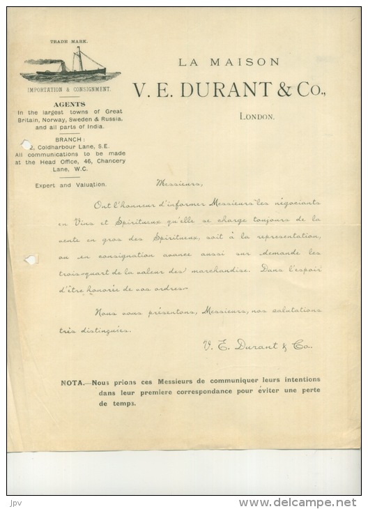 LONDON . VE. DURANT &amp; CO . AGENTS . - Verenigd-Koninkrijk