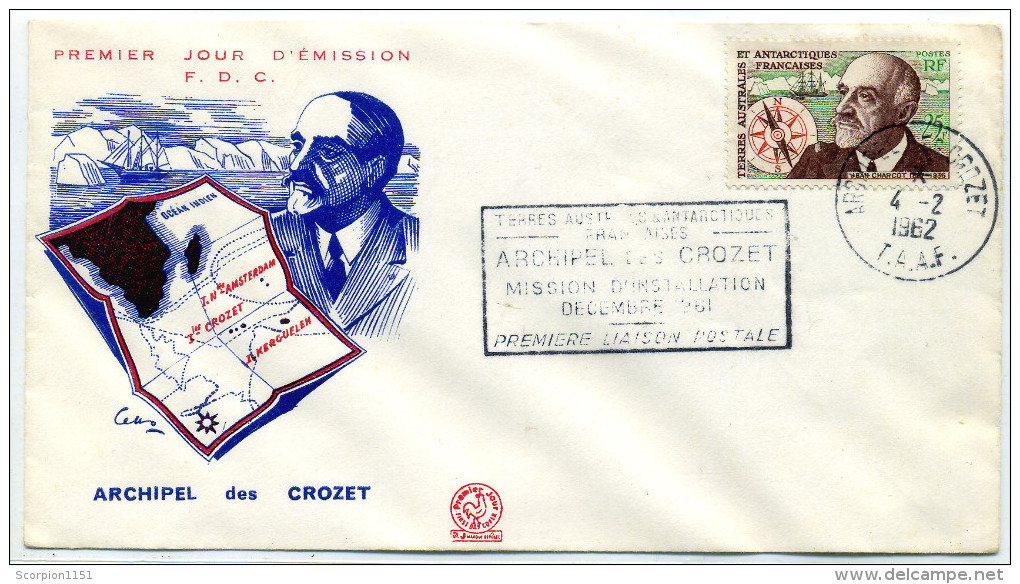 FRENCH ANTARCTIC 1962 - FD Cover For The First Mail Connection With Archipel Of CROZET. - Poolvluchten