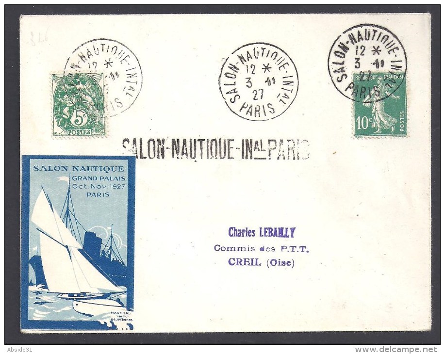 Salon Nautique Int. PARIS 1927 - Enveloppe Avec Vignette Du Salon - 1921-1960: Modern Period