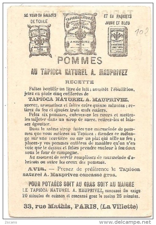 Chromo TAPIOCA NATUREL A. MAUPRIVEZ (Paris) - "Doux Entretien" - 6,7 X 9,8 Cm - Autres & Non Classés