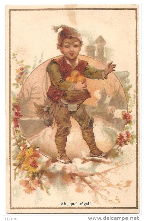 Chromo EAU DES CARMES BOYER (Paris) - "Ah, Quel Régal !" (lutin, Oranges) - 6,9 X 10,8 Cm - Autres & Non Classés