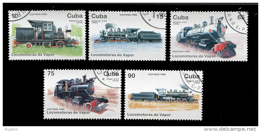 Cuba 1996 - Steam Locomotives - Complete Set - 5 Stamps - Usati