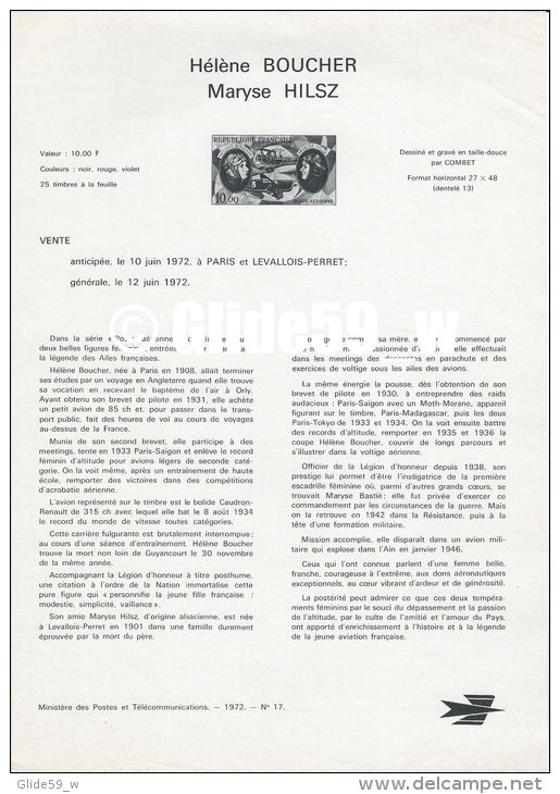 Document Philatélique Officiel Du Ministère Des Postes Et Télécommunications - Hélène BOUCHER - Maryse HILSZ - Documents Of Postal Services