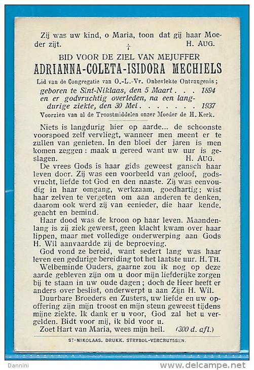 Bidprentje Van Adrianna-Coleta-I. Mechiels - St-Niklaas - 1894 - 1937 - Imágenes Religiosas