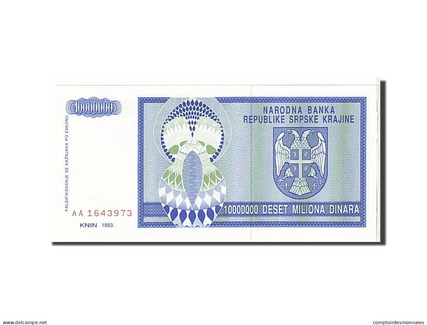 Billet, Croatie, 10 Million Dinara, 1993, KM:R12a, NEUF - Croatie