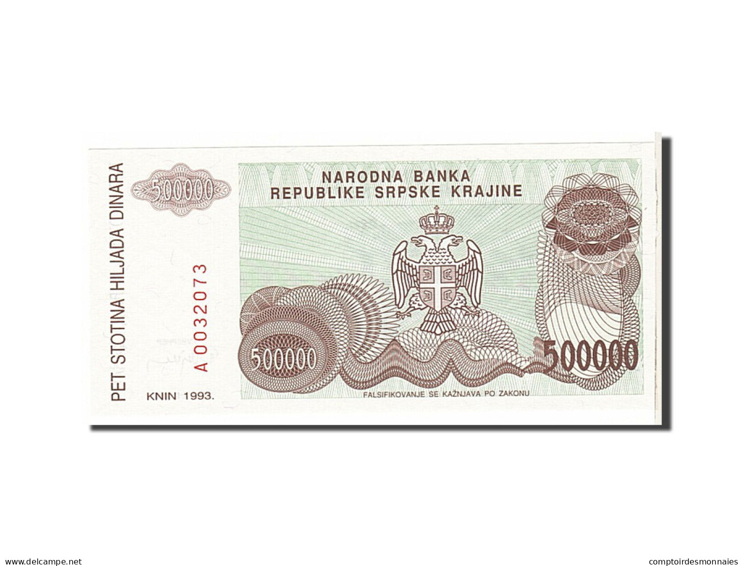 Billet, Croatie, 500,000 Dinara, 1993, KM:R23a, SPL - Croatie