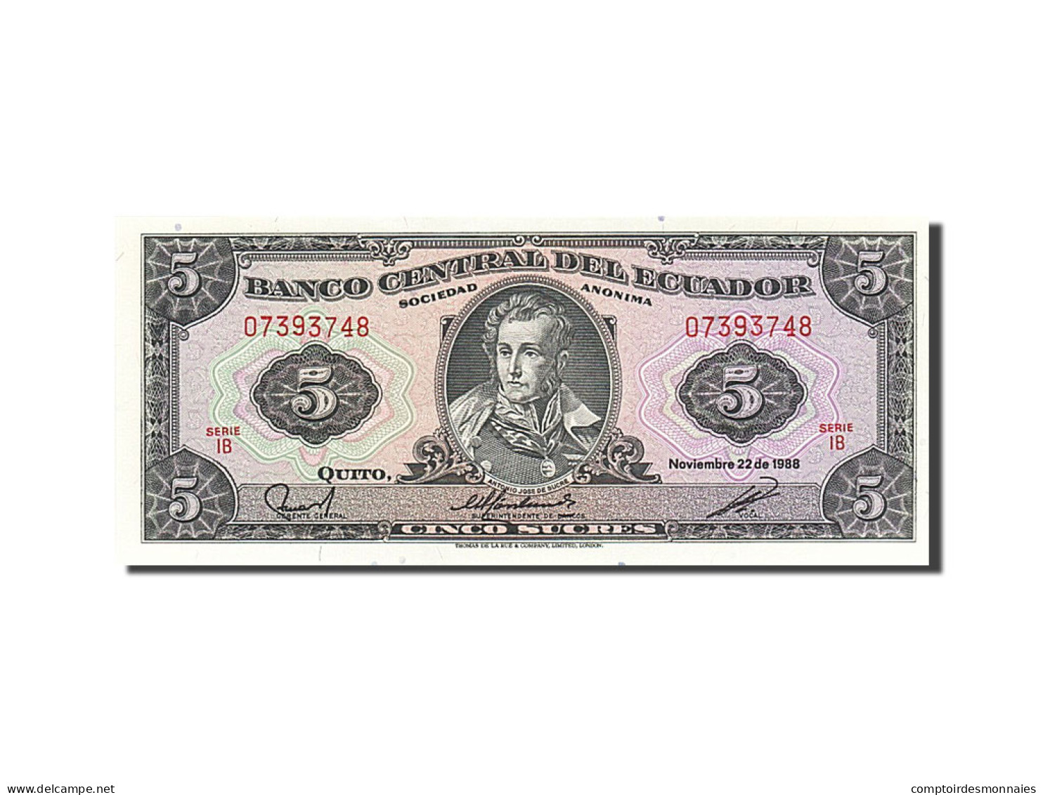 Billet, Équateur, 5 Sucres, 1988, 1988-11-22, NEUF - Ecuador