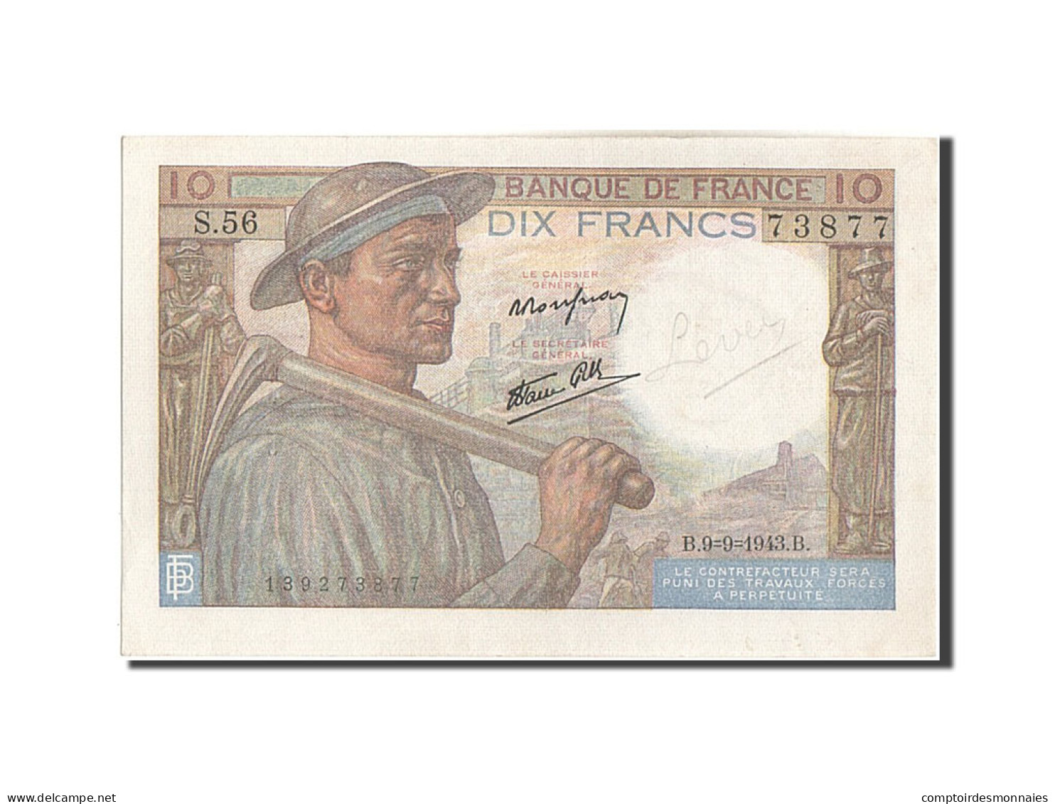 Billet, France, 10 Francs, 10 F 1941-1949 ''Mineur'', 1943, 1943-09-09, SPL - 10 F 1941-1949 ''Mineur''