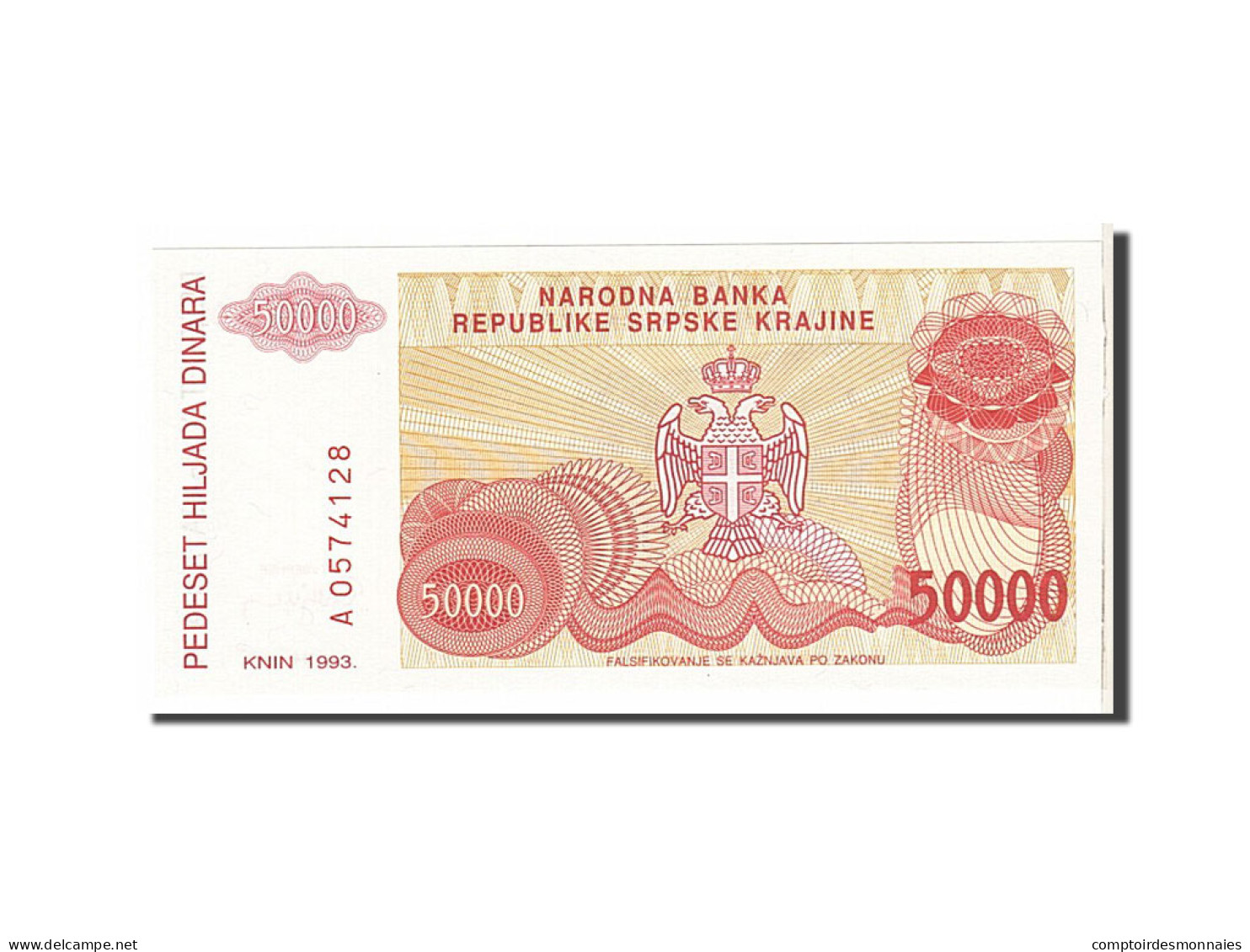 Billet, Croatie, 50,000 Dinara, 1993, KM:R21a, SPL - Croatia