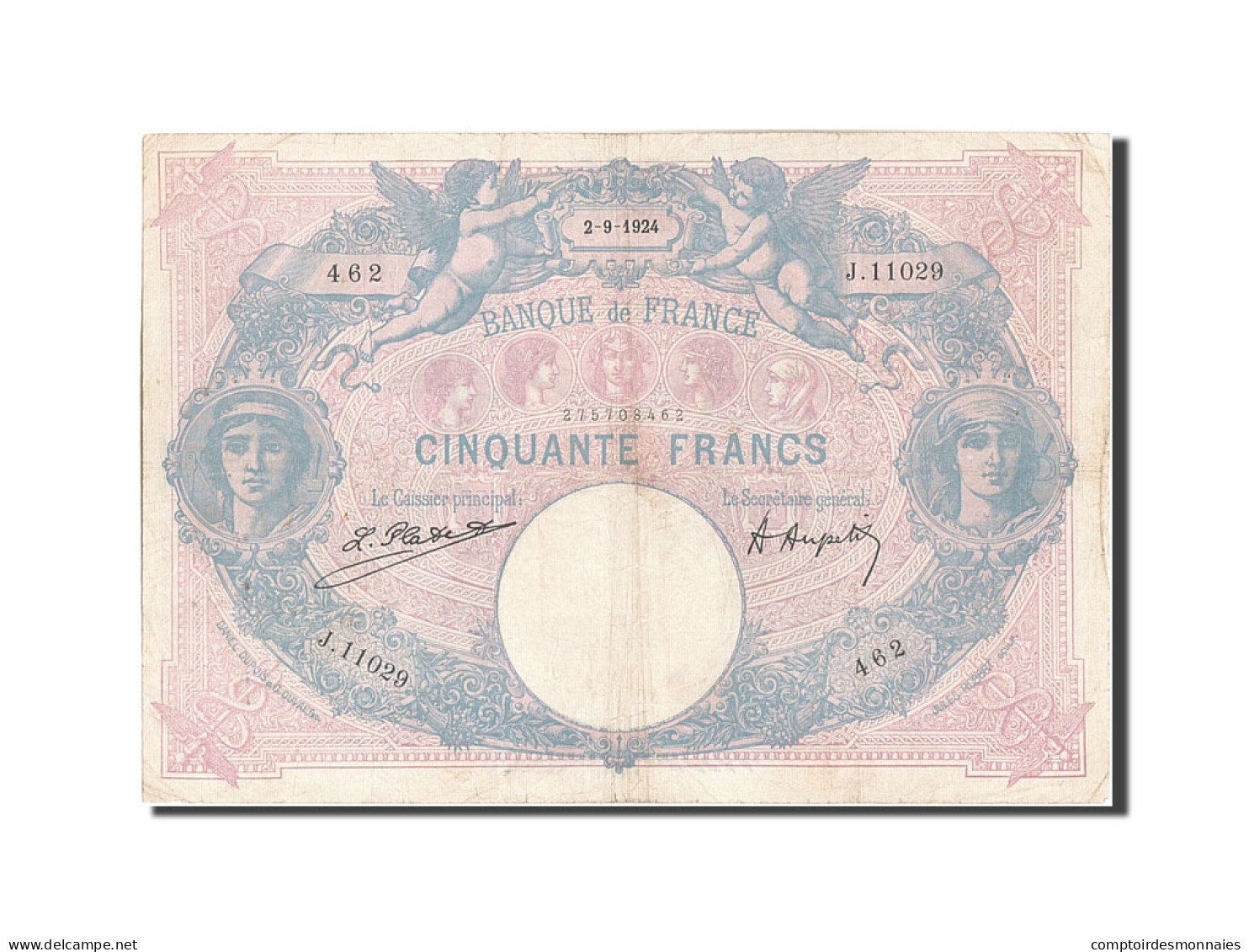 Billet, France, 50 Francs, 50 F 1889-1927 ''Bleu Et Rose'', 1924, 1924-09-02 - 50 F 1889-1927 ''Bleu Et Rose''