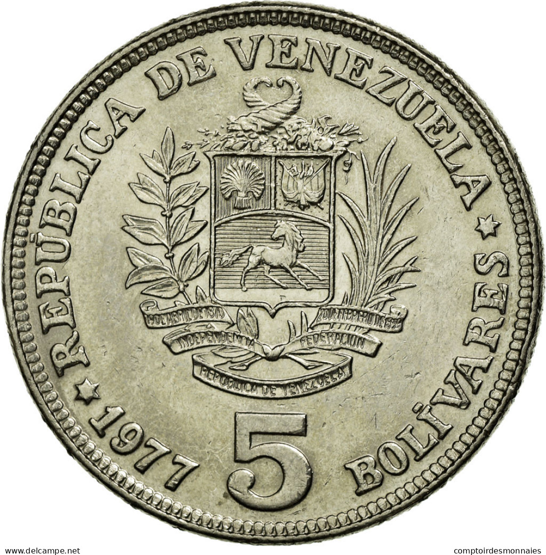 Monnaie, Venezuela, 5 Bolivares, 1977, SUP, Nickel, KM:53.1 - Venezuela