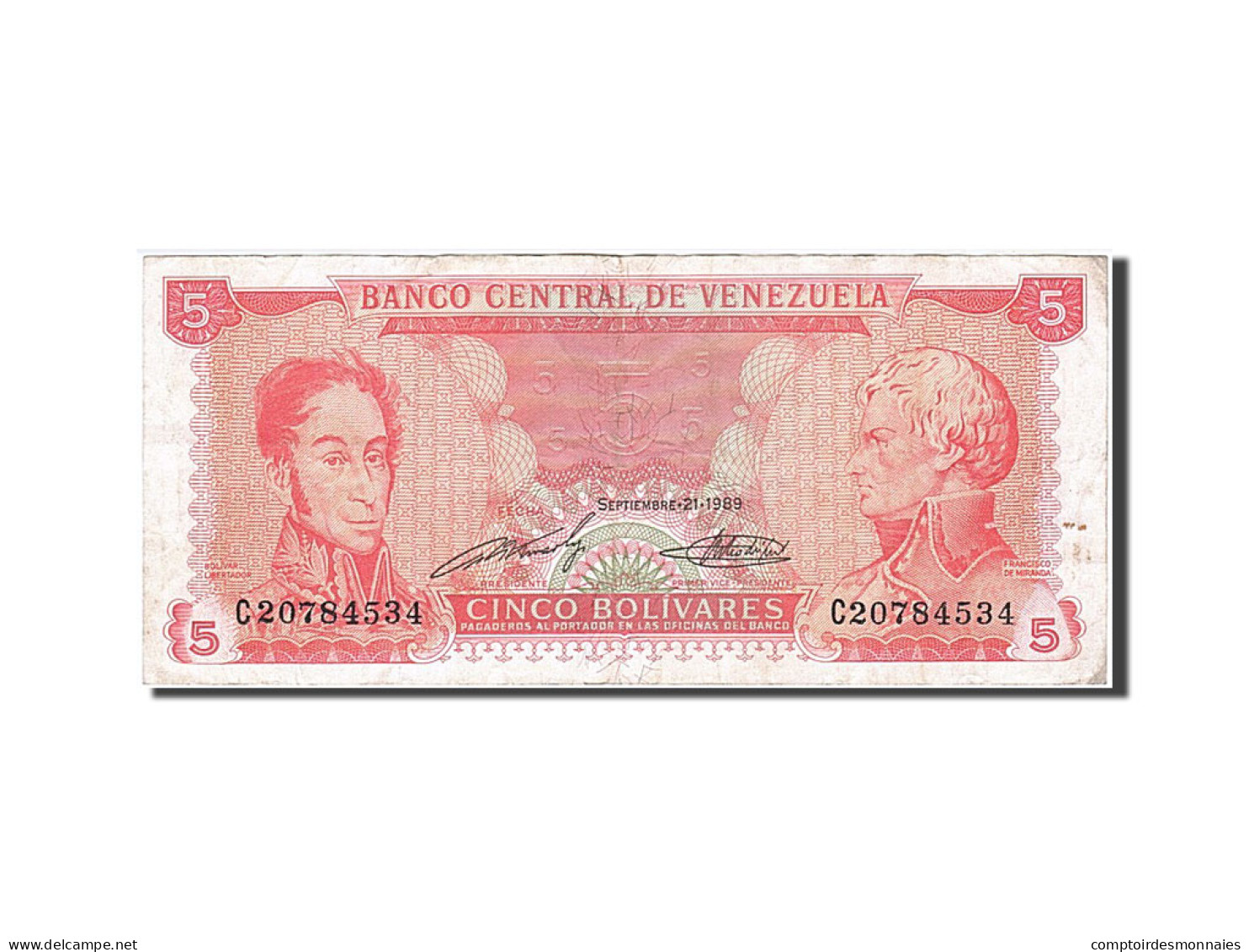 Billet, Venezuela, 5 Bolivares, 1989, 1989-09-21, TB - Venezuela