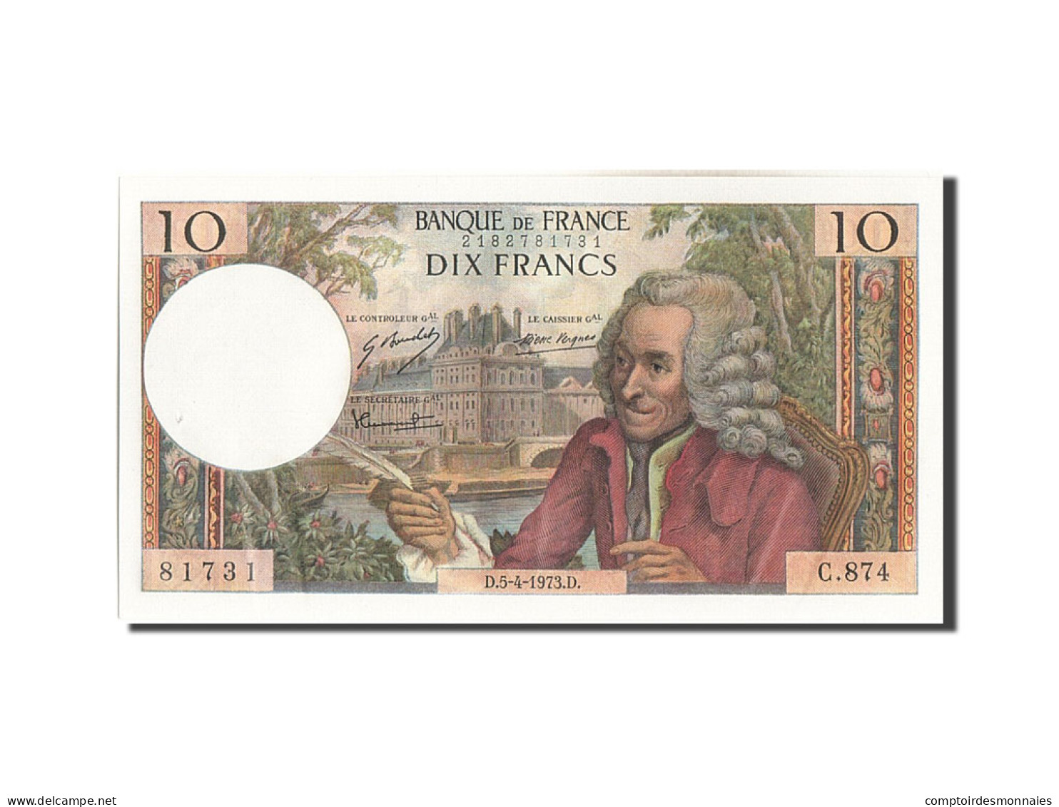 Billet, France, 10 Francs, 10 F 1963-1973 ''Voltaire'', 1973, 1973-04-05, SPL - 10 F 1963-1973 ''Voltaire''
