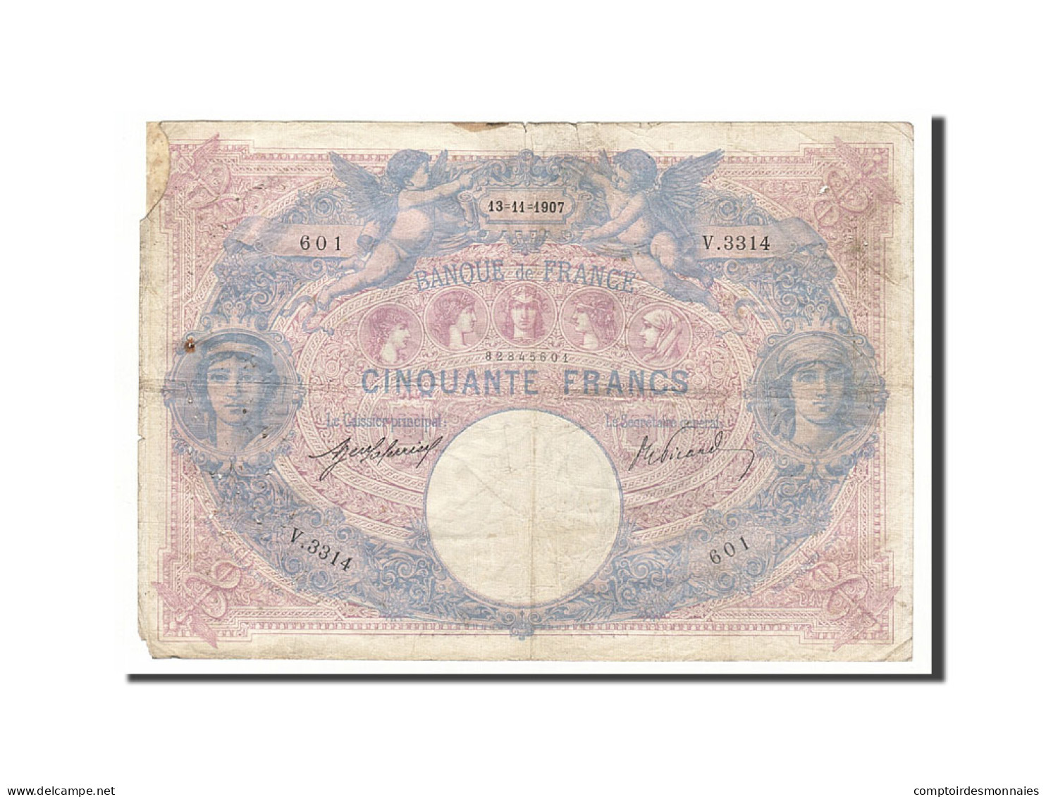 Billet, France, 50 Francs, 50 F 1889-1927 ''Bleu Et Rose'', 1907, 1907-11-13, B - 50 F 1889-1927 ''Bleu Et Rose''