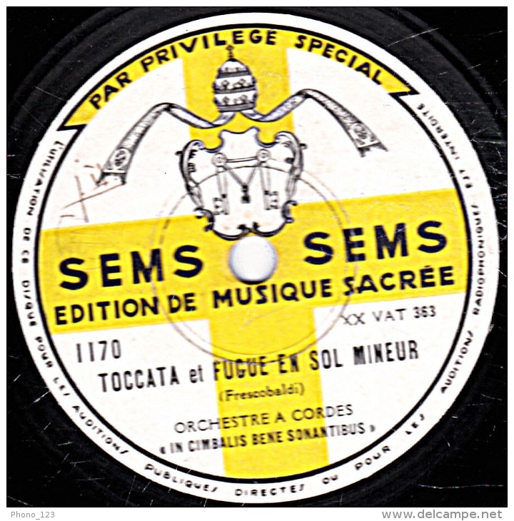 78 Trs - 30 Cm - état TB -  EDITION DE MUSIQUE SACREE - ORCHESTRE A CORDES - FUGUE EN SOL MINEUR - TOCCATA ET FUGUE - 78 T - Disques Pour Gramophone