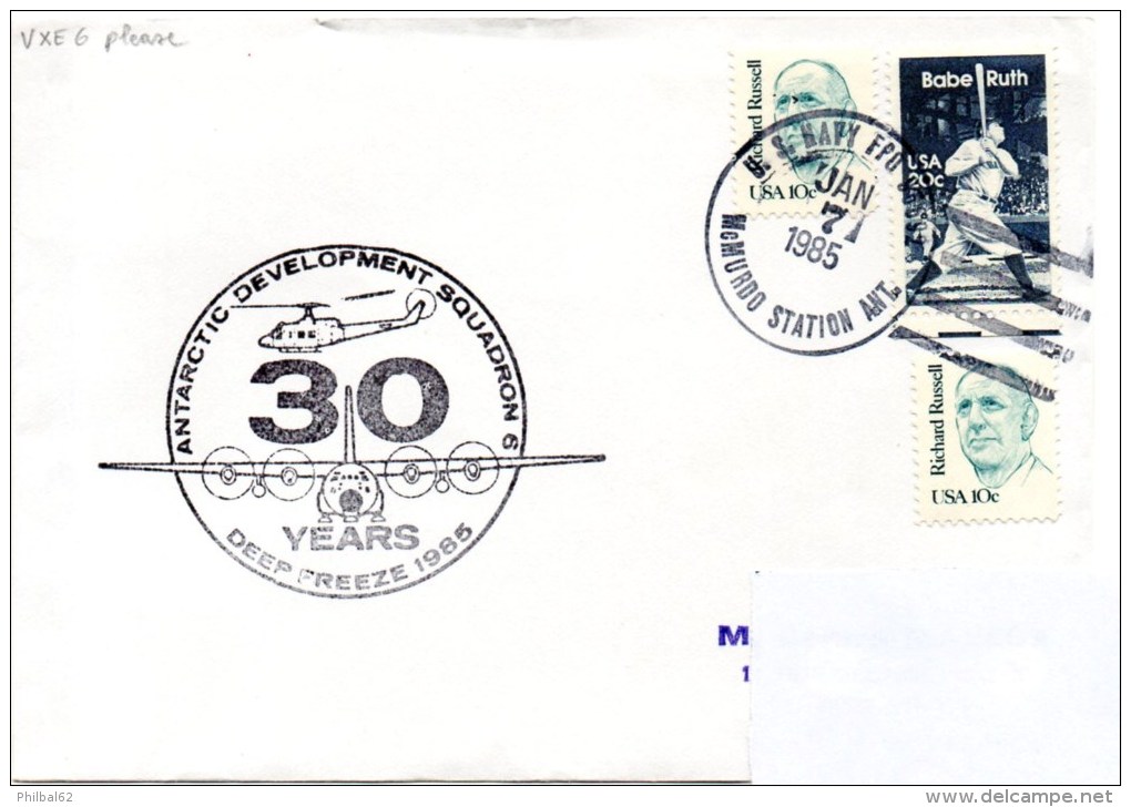 Polaire. Pli Deep Freeze 1985. Cachet à Date Mc. Murdo Station Du 07/01/1985. Cachet Illustré. - Polar Flights