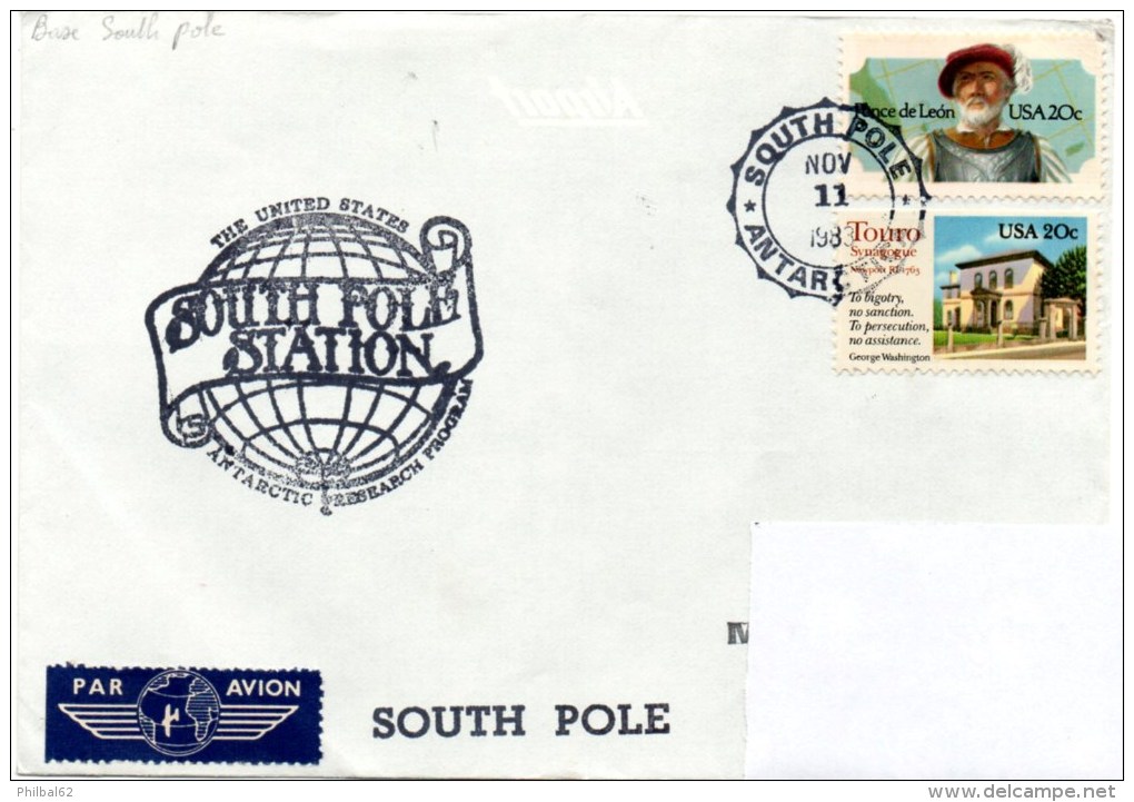 Polaire. Pli USA South Pole Station Antarctica. Cachet à Date Du 11/11/1983 - Bases Antarctiques