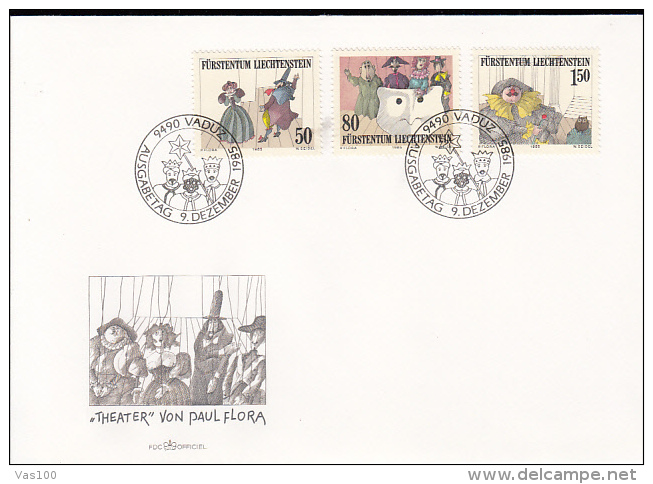 PUPPETS, THEATRE, COVER FDC, 1985, LIECHTENSTEIN - Marionetas